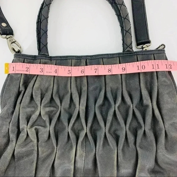 Mo & Co Leather satchel with pleated gills - Picture 11 of 14